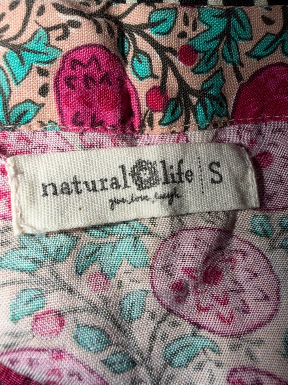 Natural Life Small Pink Floral Button Down Shirt Boho Cottagecore Contrast Trim - Picture 5 of 6